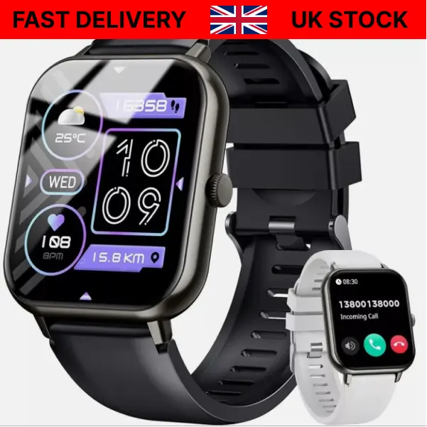 Alexa Smart Watch with Heart Rate Monitor, Bluetooth Calls, and Blood Pressure Tracker for iPhone and Samsung Devices - Wearable, Smartphone Wristwatch Waterproof