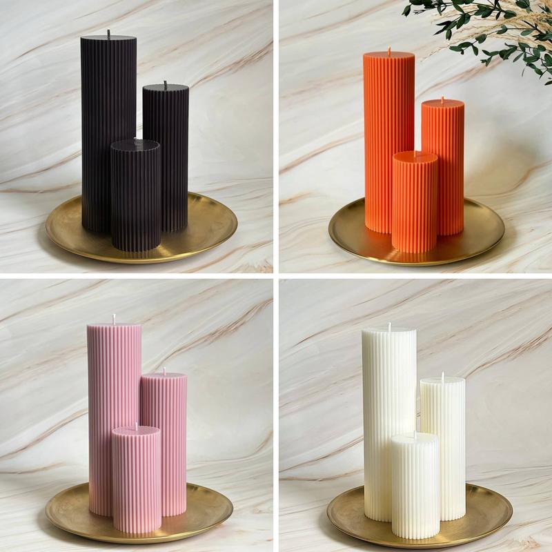 Tall Ribbed Unscented Pillar Candles 5