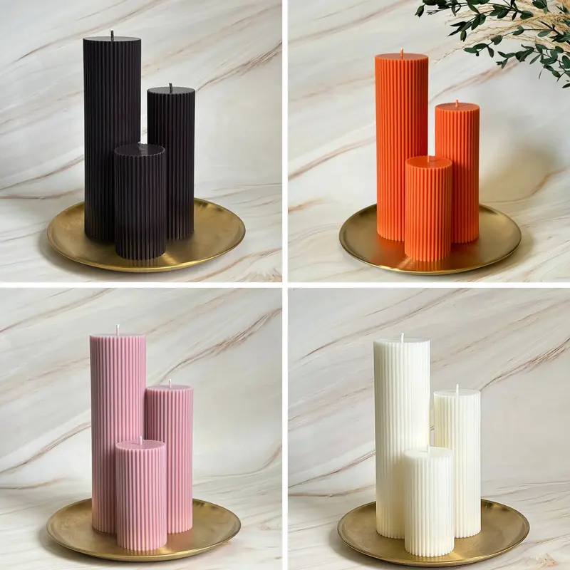Tall Ribbed Unscented Pillar Candles 5