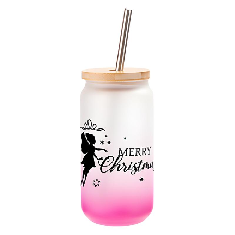 Mugs - Glass - 550ml Glass Jar with Bamboo Lid & Straw - PINK 1