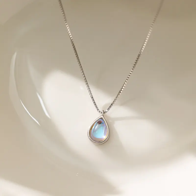 Moonstone Droplet Necklace (S925) 0