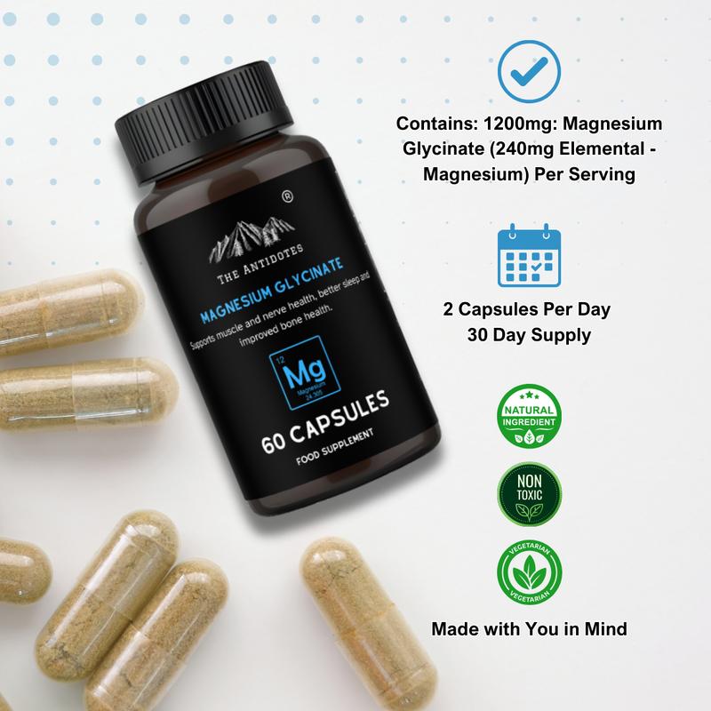 The Antidotes - Magnesium Glycinate - 60 Capsules - 1200mg per serving supplements 2