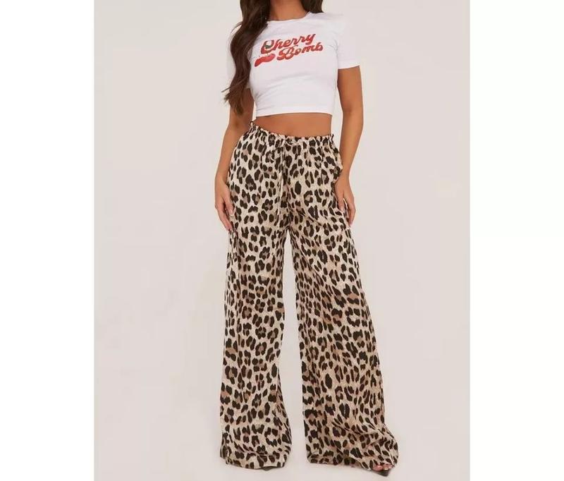 Womens Palazzo Trousers Ladies Leopard Animal Print High Waist Bottoms Pants Casual Comfort Comfortable Fashion Fit Womenswear Elastic Elegant Lightweight Polyester Statement Style 3