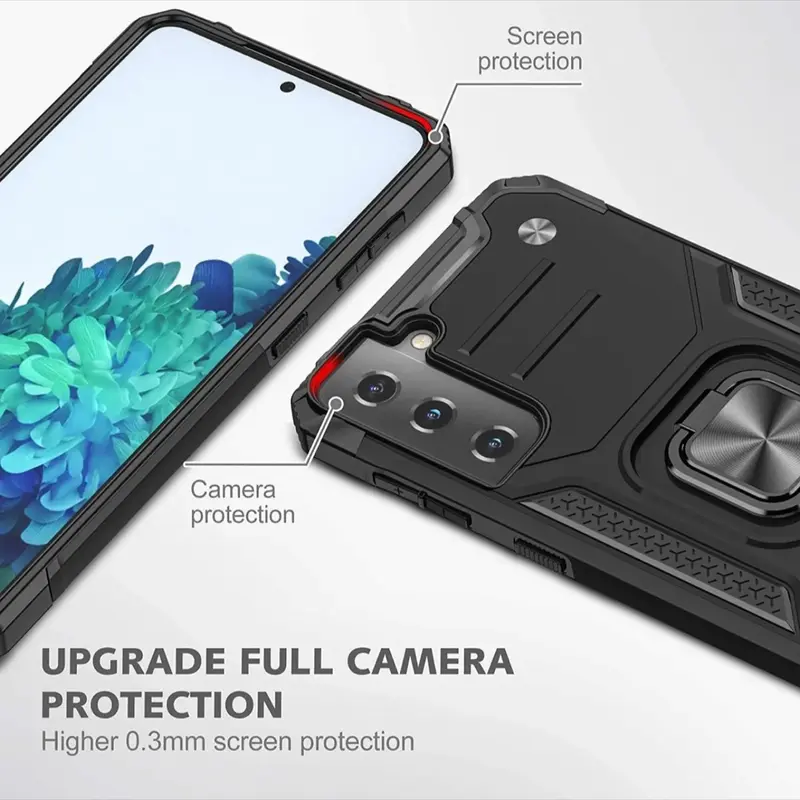 Shockproof Case for Samsung Galaxy S25 S25 Ultra S24 S23 S22 S21 S20 FE Plus Ultra5G Ring Cover Accessories Holder Metal Protection Magnetic Smartphone Protective Handheld Cellphone 6