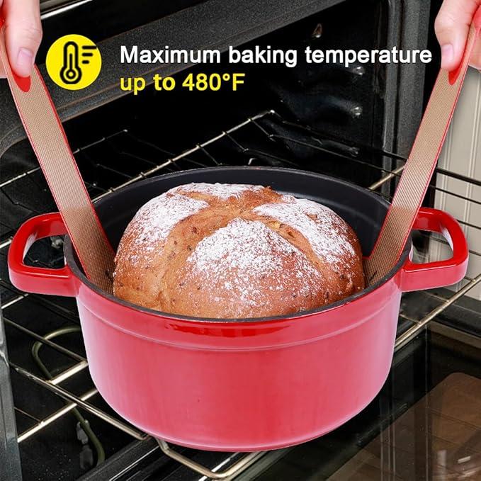 Product Introduction of 2 Pcs Silicone Bread Sling Silicone Baking Mat for Dutch Oven Liners Non-Stick Heat Resistant Reusable Sourdough Bread Baking Supplies with Long Handle Bread Making Tool for Transfer Sourdough 1