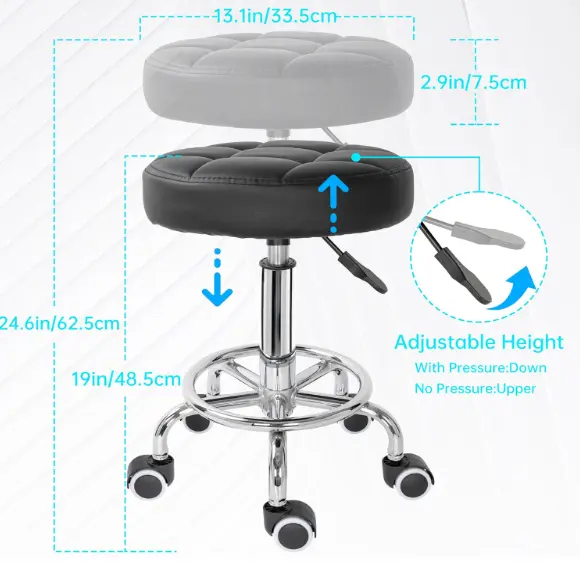 Round Rolling Stool Chair, PU Leather Height Adjustable Salon Stool with Wheels, 360° Swivel Stool Chair for Office Shop Salon Tattoo Massage Spa Work cross legged criss cross critical role chair 1