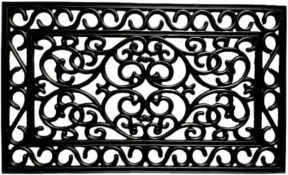 Product Introduction of Rubber Door Mat Anti-Fatigue Floor Mat Decorative Wrought Iron Effect Drainage Heavy Duty Washable Non-Slip Patio Dirt Scrapper Outdoor Mat Suitable for Caravan, Home, Office 45 x 75 cm (1) HOME DECORATION 1