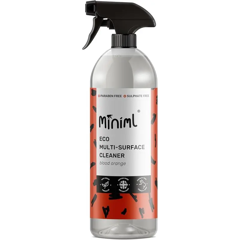 Miniml Eco Multi Surface Cleaner General Purpose Spray 750ml – Blood Orange Scented for Cleaning All Surfaces Floors Walls Glass Kitchen Bathroom - Natural Plant Based Vegan Formula & Cruelty Free