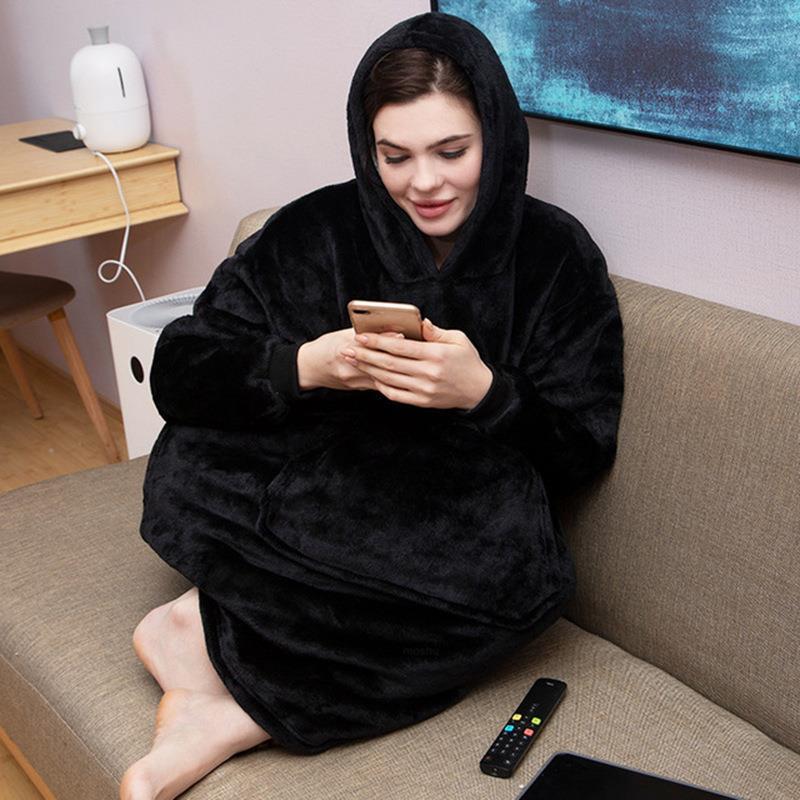 Hoodie Blanket  Couple style sherpa fleece  Wearable Thickened, TV Hoodie Blankets With Hood Long Sleeve Oversized   ,Warm and Cozy Snuggies Blanket Sweatshirt as Gifts for Mom Wife Girlfriend Clothes Comfort Womenswear Comfortable Fabric Soft Fit Loose 4