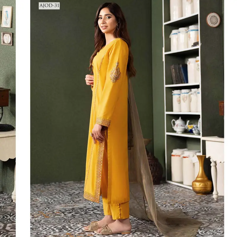 Outfit Of The Day Collection By Asim Jofa | Ajod-31| - 3 Piece Ready To Wear Cotton Embroidered Kameez With Dupatta Dress Fabric 1