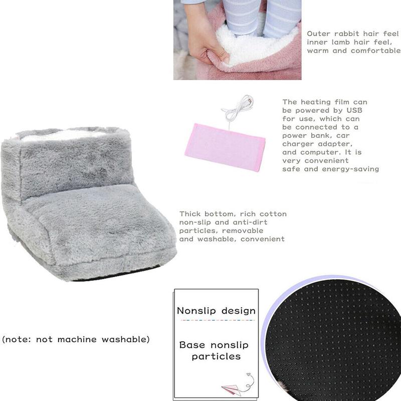 Winter USB Warmer Foot Shoe Plush Electric Slipper Feet Heated Washable Hot Warm 6