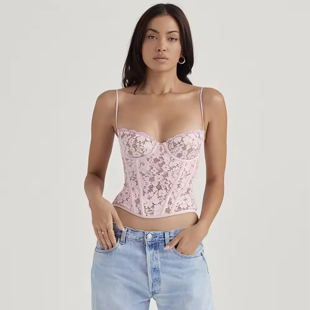 Lace corset top in pink