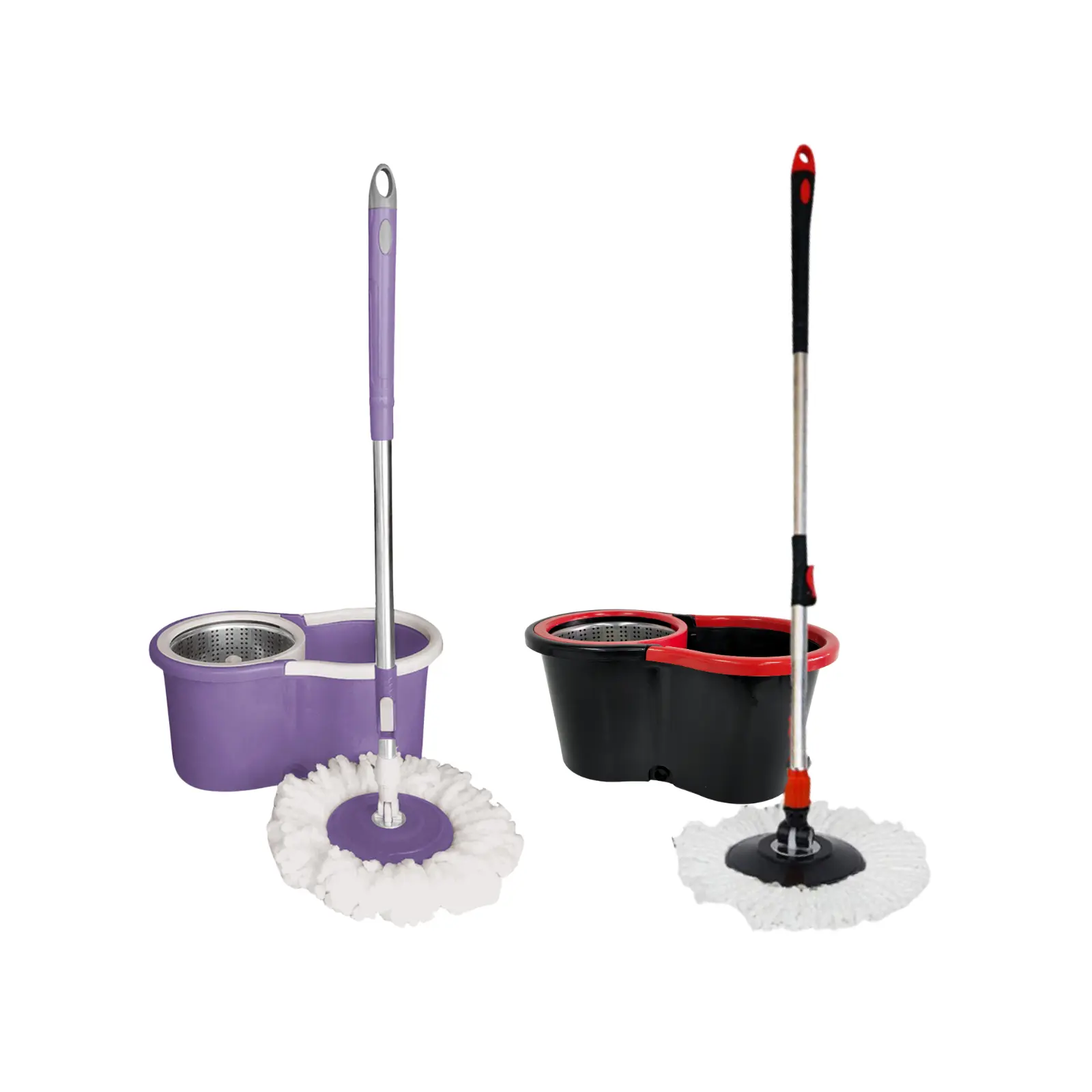 DURANE 10L Purple-White & Black-White Rotary Mop and Bucket 2 in 1 with Wringer and 2 Microfiber Mop Heads | Homecare Essential | Easy Cleaning Solution spinning rotating red with handle 360 red rotatable spin mop