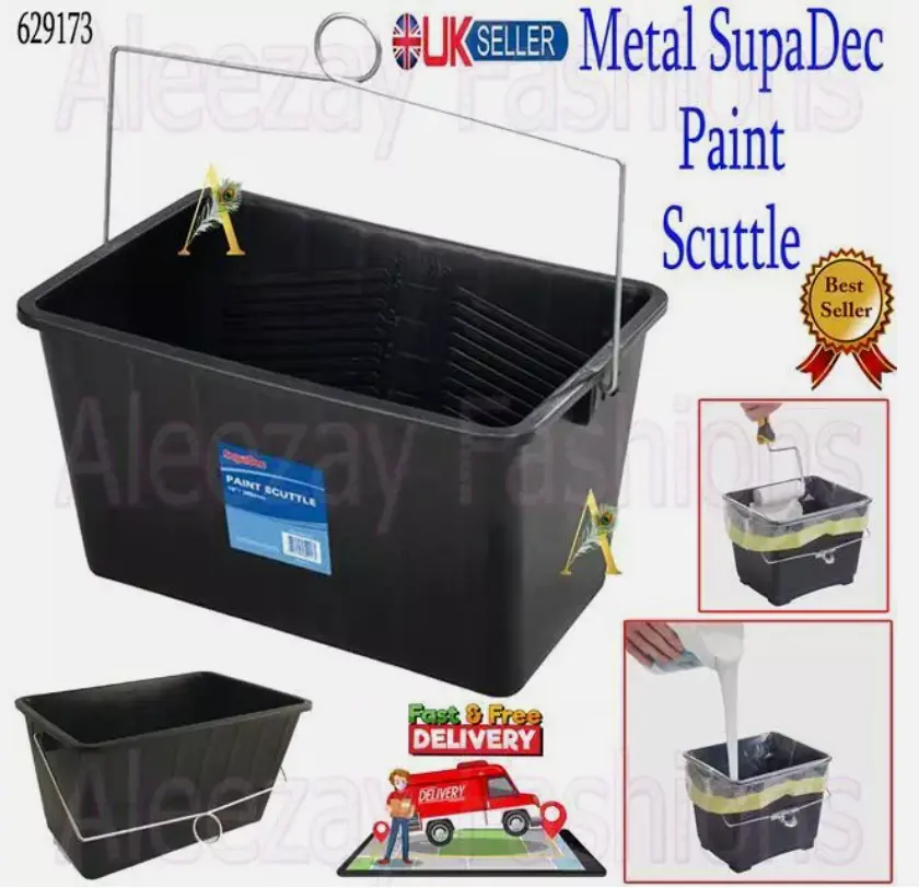 15L Large Paint Scuttle Paste Water Bucket Tubs With Metal Handle Rollers Ribbed