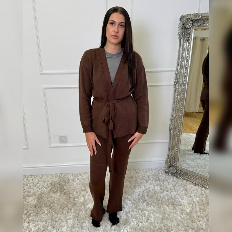 New Women’s Tie Belt Fine Knit Coord Set - womenswear - Knitwear - Sizes S, M, L 0