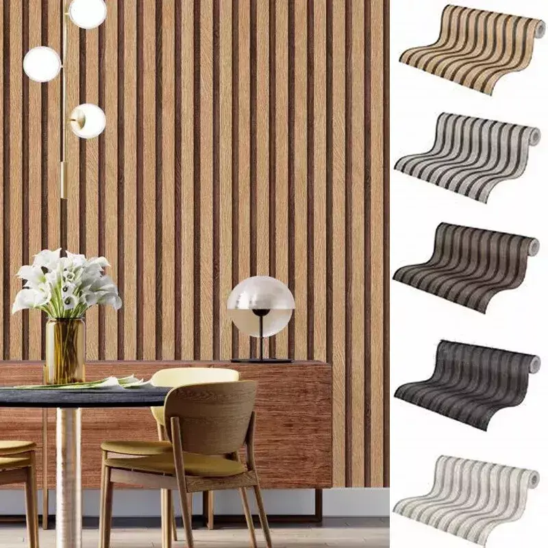 Modern Wooden Slat Panelling Wallpaper 3D Wood Panel Faux Effect Wall Paper.Roll