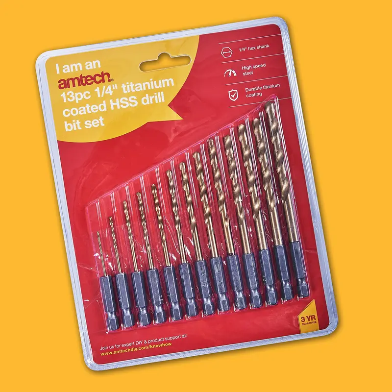 13 Piece 6.25mm (1/4") Titanium coated high speed steel (HSS) drill bit set - F1120 3