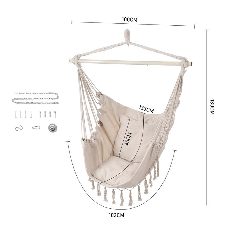 Lifeideas Garden Hanging Canvas Hammock Swing Chair, White/Dark Grey, 200kg Weight Capacity 6