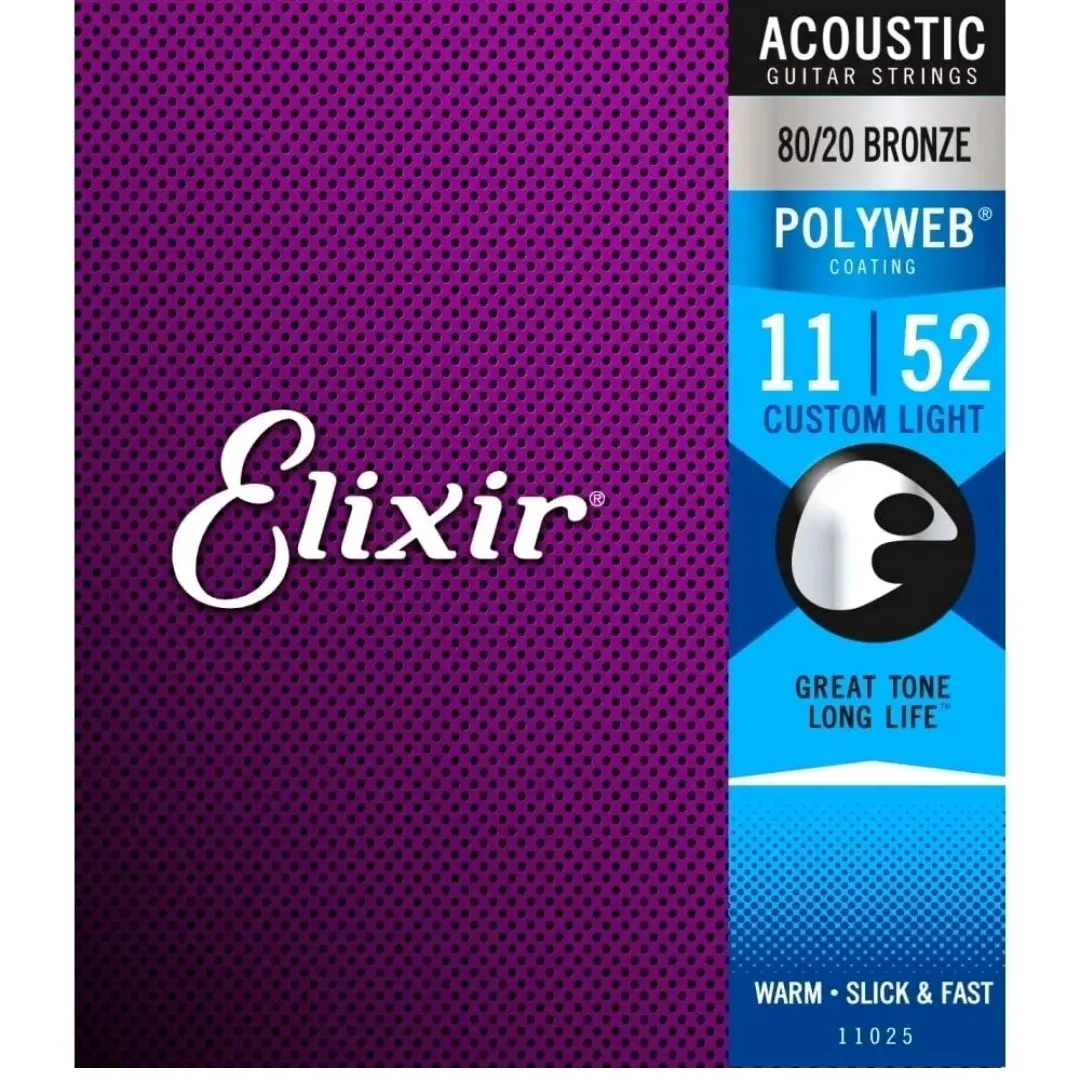 elixir acoustic guitar strings 11-52 polyweb phosphor bronze