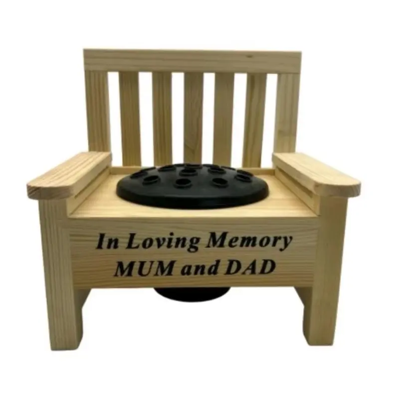 Wooden Bench With Black Grave Insert Flower  Holder Pot Memorial Vase Tribute Ornament decor 3