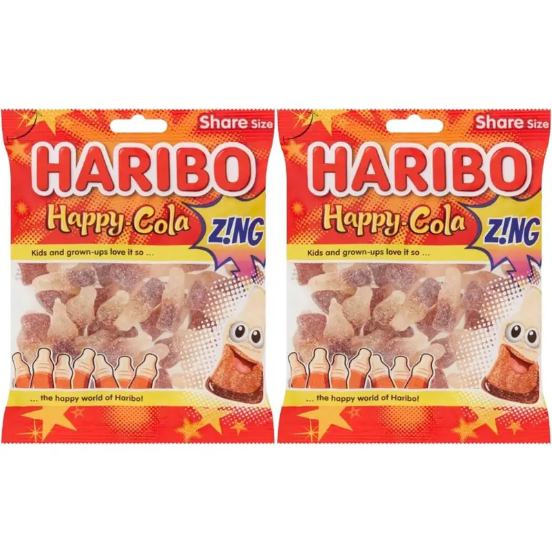 Haribo Happy Cola Fizzy Bottles Sugar Zing - Gummy Sweet Share Bag 2