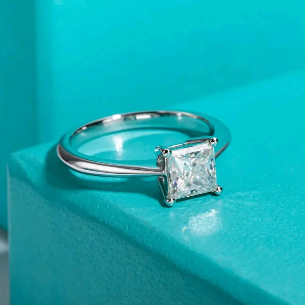 1.2ct D VVS1 Princess Cut Moissanite Ring with GRA Certificates - 18k White Gold Vermeil Plate over 925 silver.