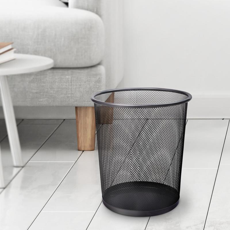 Round Trash Can - Black Non-slip Mesh Bin, Stylish & Sturdy Metal Waste Paper Bin for Home, Bedroom, Office, Bathroom, Living Room & Kitchen - Indoor Garbage Bin with Sleek Design 1