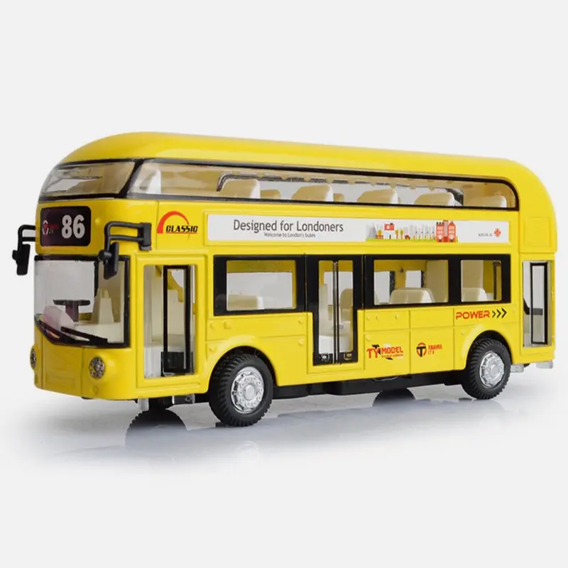 London Double-Decker Tour City Bus Sound Light Pull Back Bus Kids Toy Metal Red 3