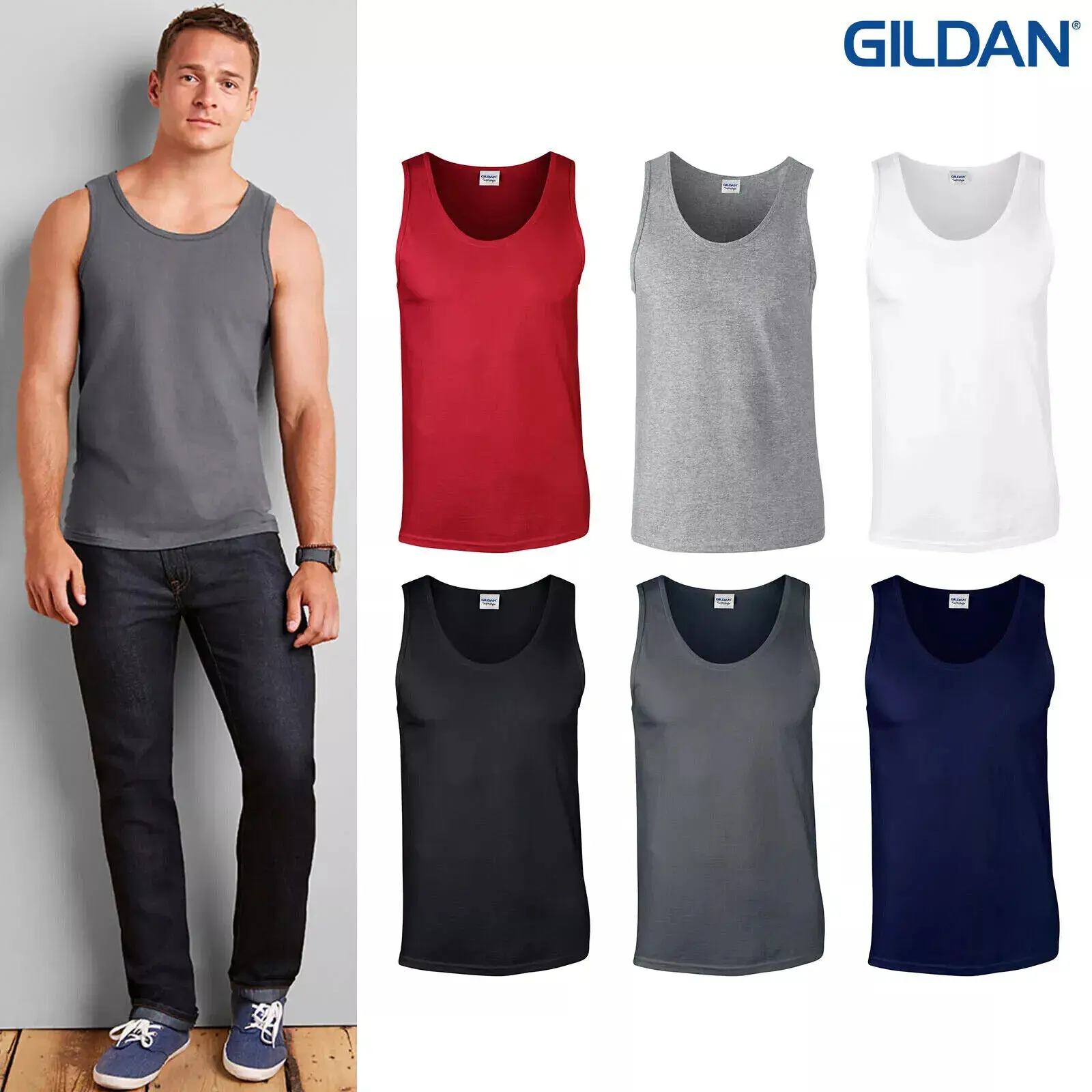 LE11 Softstyle Adults Tank Top Round Neck Sleeveless Leisure Cotton Vest