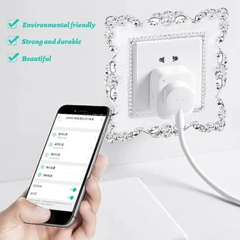 Light Switch Sticker- 2 Pcs Square Plastic Switch Surround Protective Cover Plate Rhinestone Wall Socket Stickers Decorations for Home, Living Room, Office (White) Decorative Gift Smooth Tiles Sticker surge protector Ornaments 1