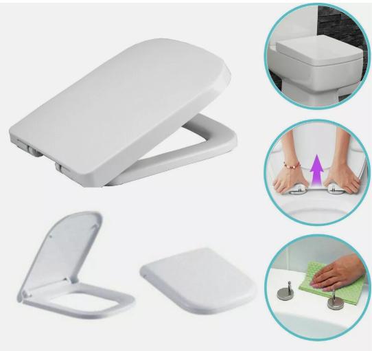 Luxury Square Toilet Seat Heavy Duty White Soft Close Top Quick Release Hinges 2