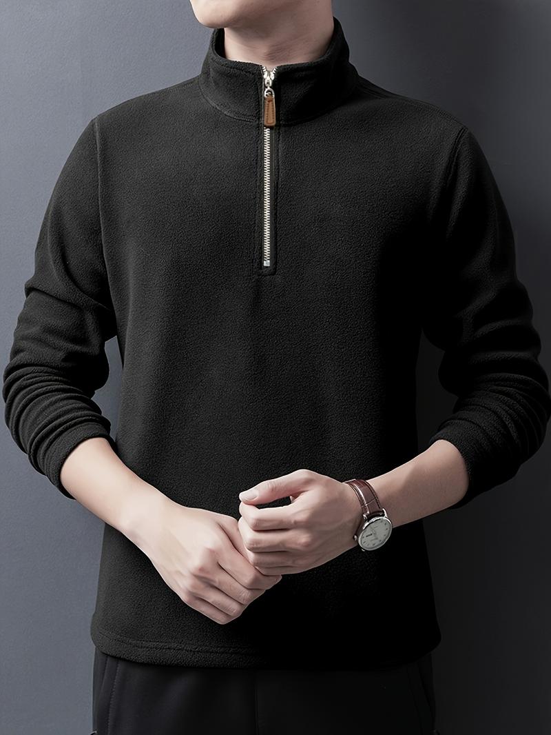 Product Introduction of Autumn & Winter Men's Fleece Henley Shirt, Stand Collar Half Zip Long Sleeve Pullover Top, Male's Classic Fashion, Outdoor Cloth 11