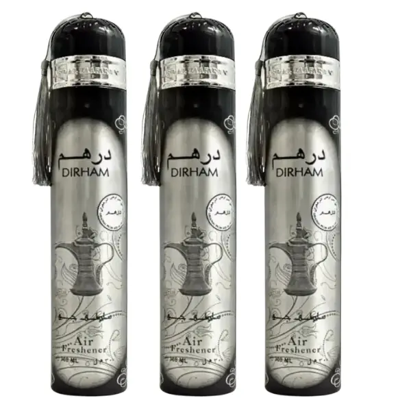 Viral Dubai Air Freshener Dirham Silver 300ml Multipack Combo Deal  - Fresh Floral Fragrance for Home and Car Ard Al Zaafaran - Scented, Household Lemon Oud Bottle Lavender Rose Cardamom Fruits Tropical Light Aroma Perfume 0