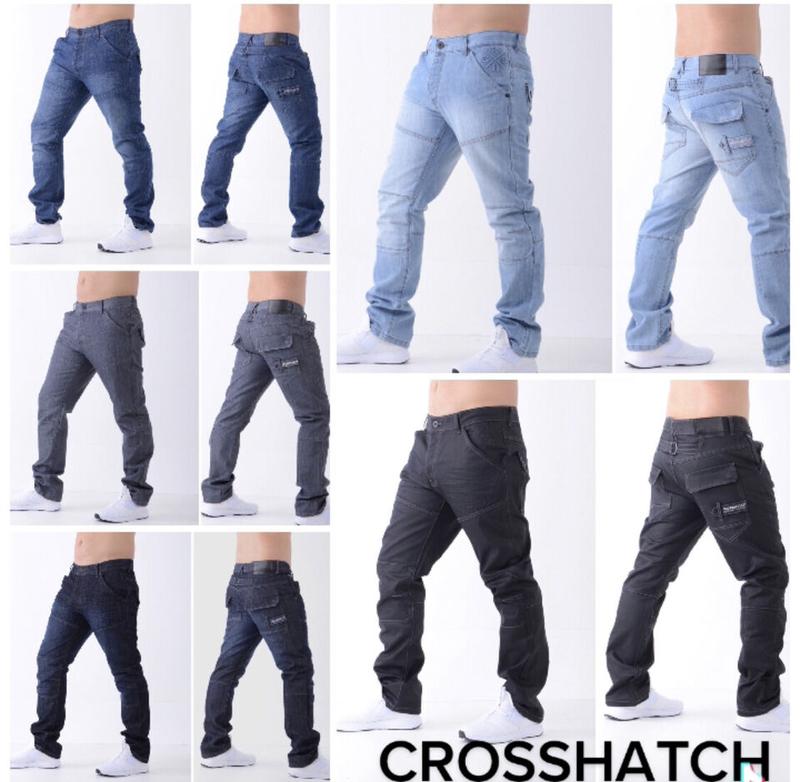 Mens Jeans Crosshatch Regular Fit Grey Blue Black Sizes 28"-48" Straight Leg Denim Menswear Pocket Streetwear Pants Trouser Classic Buckle Day Casual Casual Underwear Beige 1