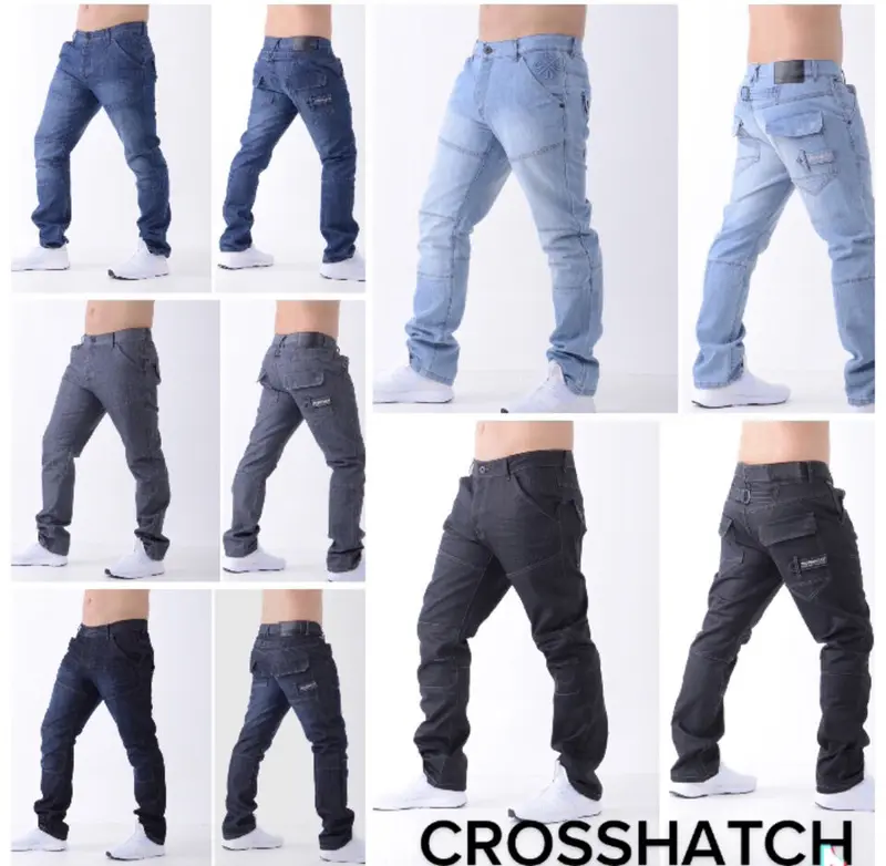 Mens Jeans Crosshatch Regular Fit Grey Blue Black Sizes 28"-48" Straight Leg Denim Menswear Pocket Streetwear Pants Trouser Classic Buckle Day Casual Casual Underwear Beige 1