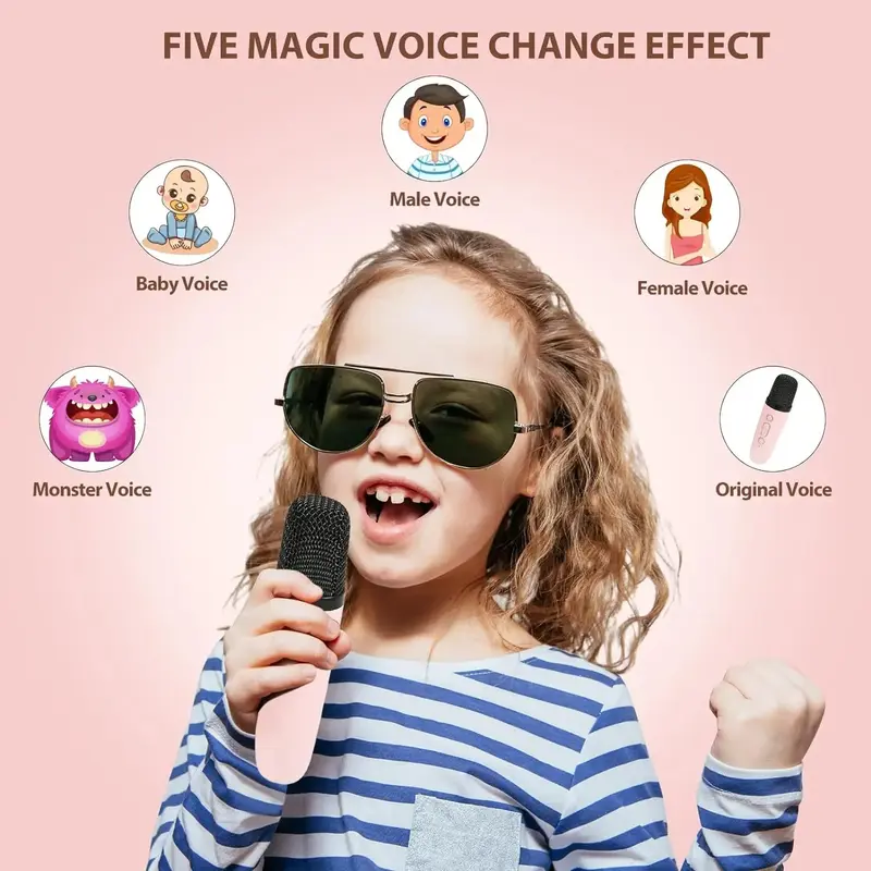 [UK Seller] Portable Mini Bluetooth Wireless Karaoke Speaker with 2 Wireless Microphone Set ,Rechargeable HiFi Stereo Sound KTV Speaker, Mp3 Audio Adjustable RGB Colorful LED Light ,Musical Kids Toy, Birthday Gift for Boys and Girls, Valentine's Day Gift 3
