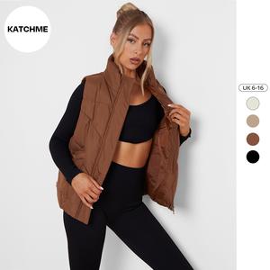 KatchMe Women's Chic Stand Collar Commuter Zipper Gilet(6-16UK),Versatile Plain Sleeveless Zip-Up Side Pocket Vest,Overcoat Gilet,Basic Womenswear