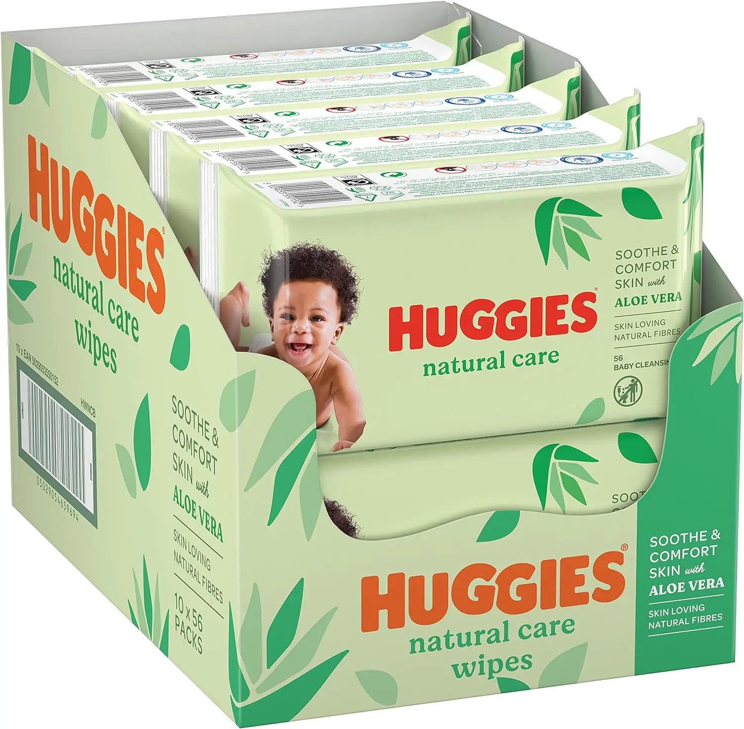 Huggies Natural Care with Aloe Vera  Baby Wipes 10x56 Bulk Deal - Skin Loving Natural Fibres