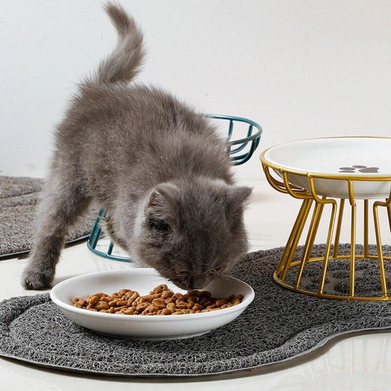 【LOLOVELO】1Set Pet Ceramic Bowl Iron Rack Cat Food Snacks Canned Plate Anti-black Chin Anti-turning Water Does Not Leak Easy To Eat 3