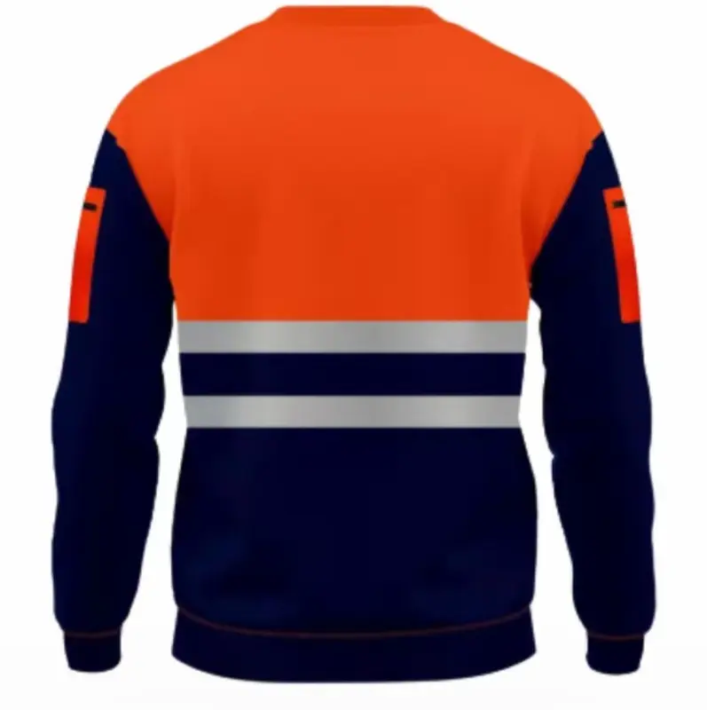 Hi Viz Hi Vis High Visability Visibility Sweatshirt Jumper Pullover Bright Menswear Men Storm Range Tradesmen Workwear PPE Stylish Side Pockets Utility Pouch Pockets Arm Pocket Round Neck Crewneck Visible Long Sleeve Crewneck 4