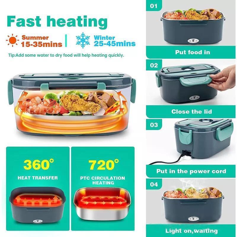 Product Introduction of 【48H Delivery 】Electric Lunch Box adults - 60W Portable Food Warmer - 1.5L SS Food Containers Hot Lunch Box Food Heater - Leakproof Lunchbox for Home & Office - 220V/12V/24V Thermal lunch Box Electric for Hot Food - Self Heating Lunch Box for Adults 3
