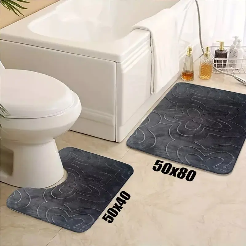 Memory Foam Non-Slip Bath Mats & Extra Large Bathroom Rugs for Toilet & Shower Absorbent Pedestal 1