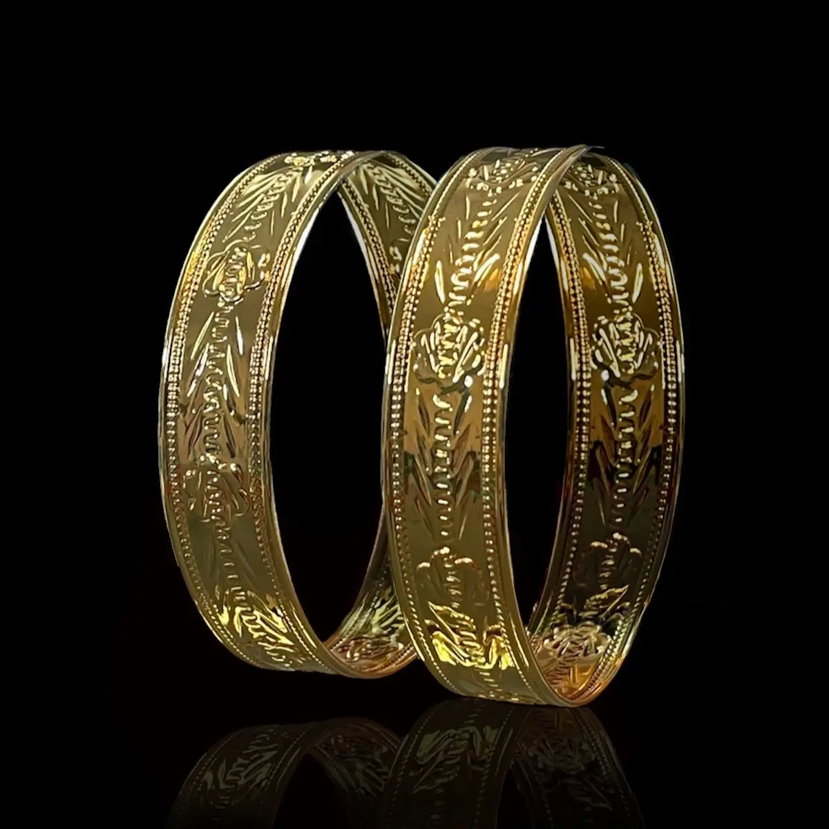 Extra wide 9K gold plated and silver cut carve bangles for adults bracelet set