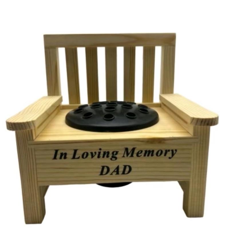 Wooden Bench With Black Grave Insert Flower  Holder Pot Memorial Vase Tribute Ornament decor 1