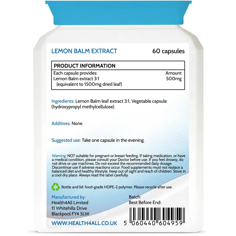 Health4All Lemon Balm Extract 1500mg Capsules - Natural Sleep Support Supplement 2