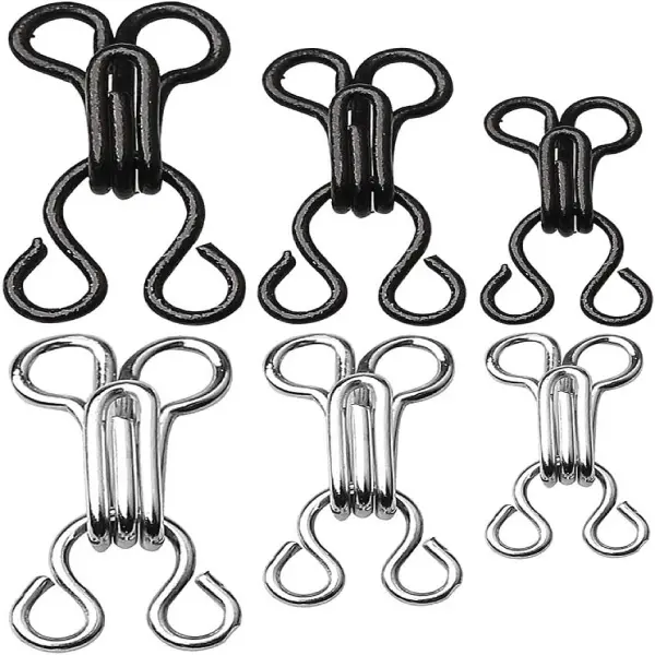 clip eye - 50 Sets Sewing Hooks and Eyes Closure for Sewing - 3 Sizes Sewing Hooks Coat Hook Fastener Large for Bra Skirt Clothing Trousers Hooks Metal Eyes Fasteners(Silver、Black)