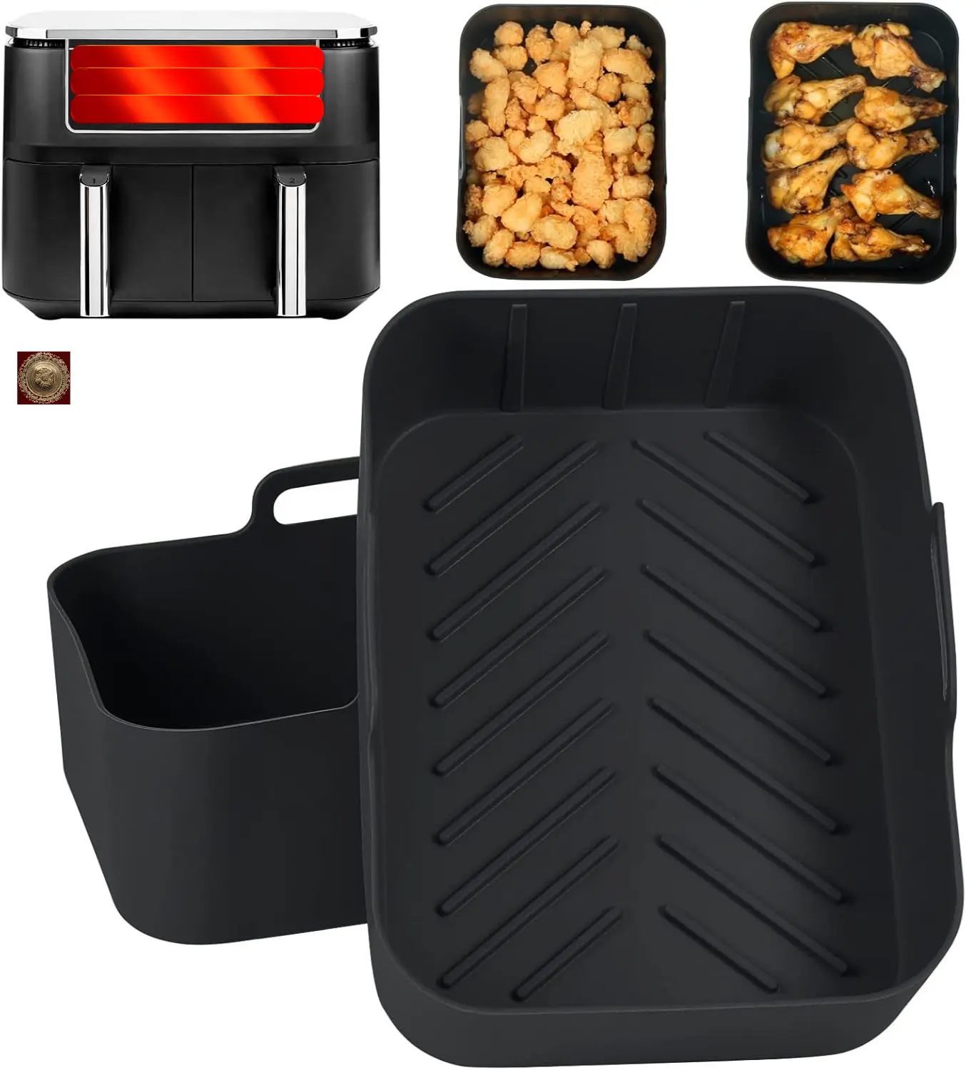 2-Pack Reusable Silicone Air Fryer Liners for Air Fryer,Portable Heat Resistant Air Fryer Accessories. Ideal for Air Fryer, Oven, Microwave. Bake ware Basket air  fryer Liners Bakeware Utensils. Oil Parchment Paper Airfryer  Pot with Handles.