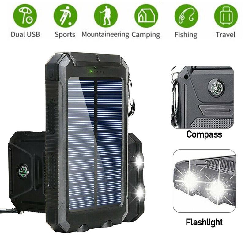 Waterproof 20000mAh Solar Power Bank LED USB Battery Charger iPhone Mobile Phone Smartphone 1