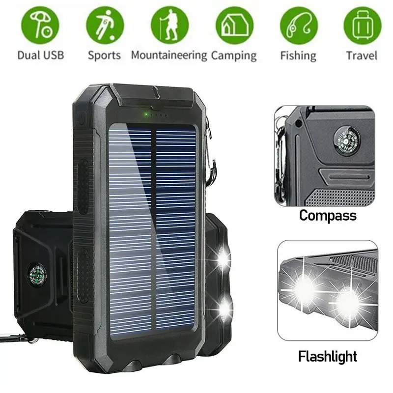 Waterproof 20000mAh Solar Power Bank LED USB Battery Charger iPhone Mobile Phone Smartphone 1