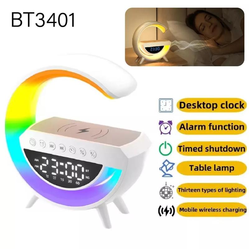 Product Introduction of LED Smart G Lamp Bluetooth Speaker Wireless Charger RGB Alarm Clock Night Light - Perfect for Audio and Smartphone Use 4